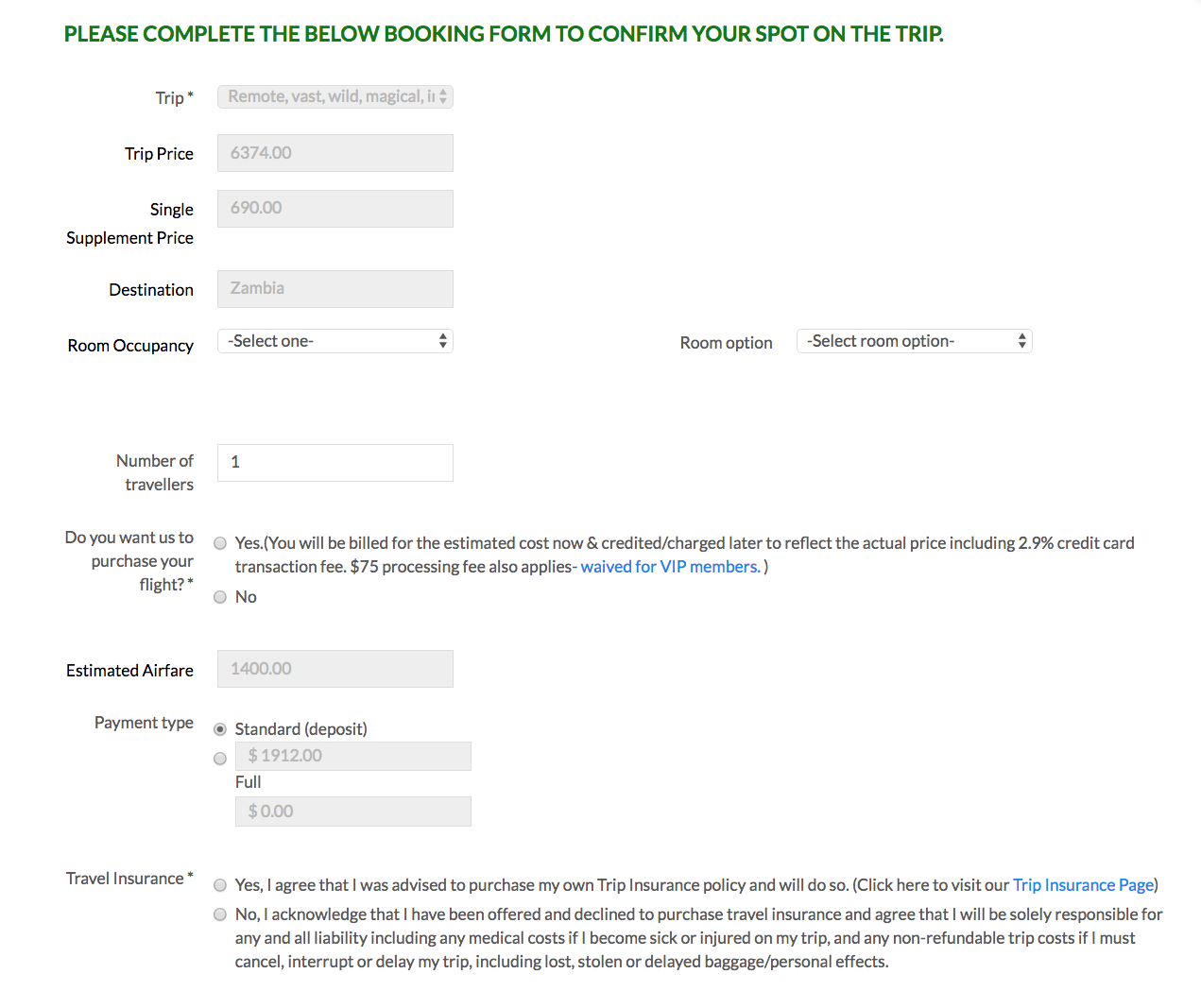 Booking Form 1